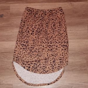 Shein Medium Brown Cheetah Print Elastic Waist Asymmetrical Hem Skirt